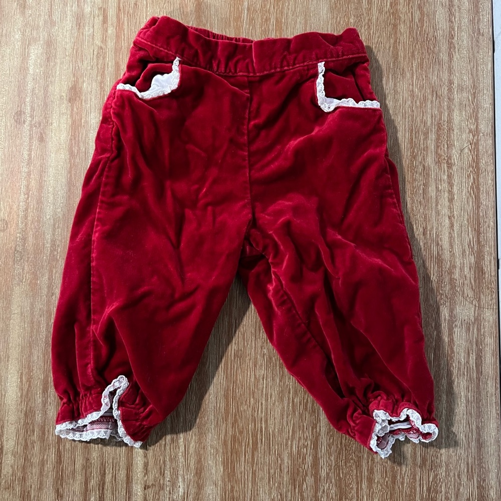 Janie & Jack Red Velour Pants 6-12 months